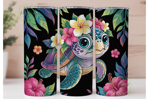 Magical Turtle Floral 20oz Tumbler Wrap Sublimation PixelChick 