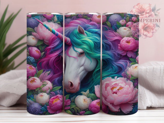 Magical Unicorn 20oz Tumbler Wrap, Colorful Flowers, 20oz Tumbler Wrap, Fantasy Design, Magical Unicorn, Floral Sublimation, Bright Colors Sublimation Li Zamperini 