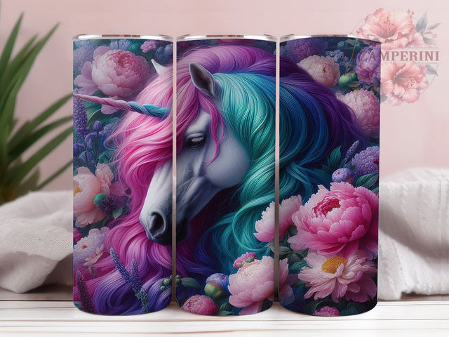 Magical Unicorn 20oz Tumbler Wrap, Colorful Flowers, 20oz Tumbler Wrap, Fantasy Design, Magical Unicorn, Floral Sublimation, Bright Colors Sublimation Li Zamperini 