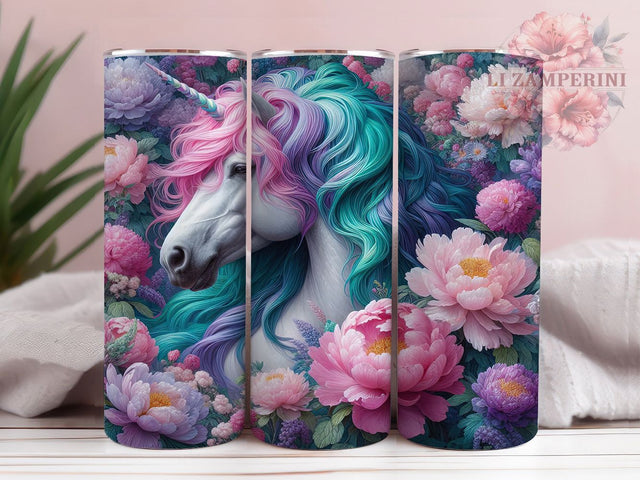 Magical Unicorn 20oz Tumbler Wrap, Colorful Flowers, 20oz Tumbler Wrap, Fantasy Design, Magical Unicorn, Floral Sublimation, Bright Colors Sublimation Li Zamperini 