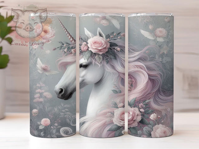 Magical Unicorn Floral Tumbler Wrap, Floral Tumbler Design, Spring Tumbler Wrap, 20oz Skinny Tumbler, Magical Tumbler Design, Flower Tumbler Wrap, Sublimation Tumbler Wrap Sublimation Lara' s Designs 
