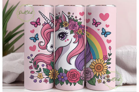 Magical Unicorn Tumbler Wrap PNG Sublimation PixelChick 