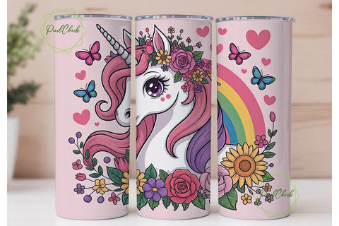 Magical Unicorn Tumbler Wrap PNG Sublimation PixelChick 