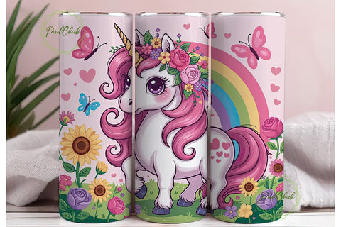 Magical Unicorn Tumbler Wrap PNG Sublimation PixelChick 