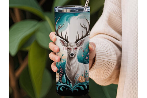 Magical White Deer 20oz Tumbler Wrap Sublimation DesignSVG 