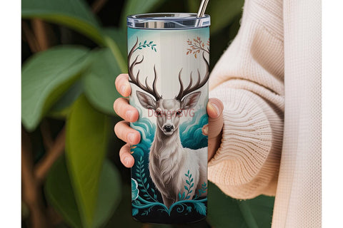 Magical White Deer 20oz Tumbler Wrap Sublimation DesignSVG 