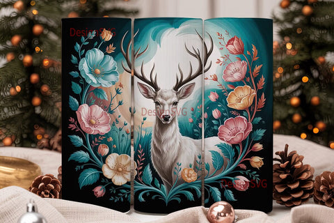 Magical White Deer 20oz Tumbler Wrap Sublimation DesignSVG 
