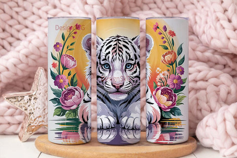 Magical White Tiger 20oz Tumbler Wrap Sublimation DesignSVG 