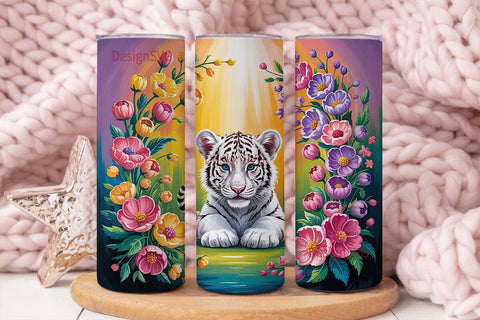 Magical White Tiger 20oz Tumbler Wrap Sublimation DesignSVG 