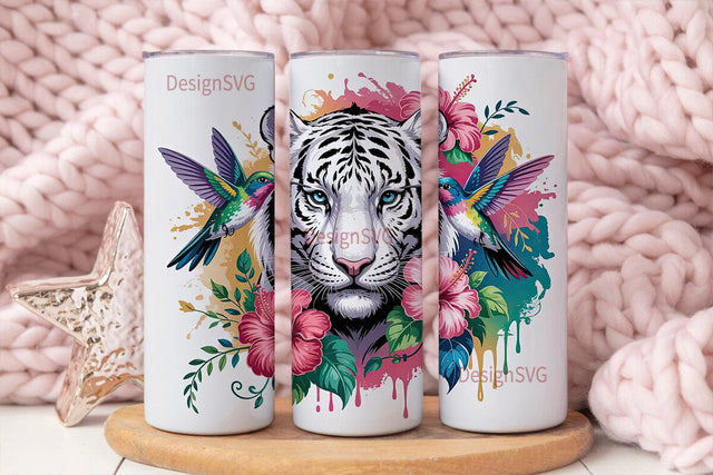 Magical White Tiger Tumbler Wrap Sublimation DesignSVG 