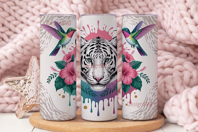Magical White Tiger Tumbler Wrap Sublimation DesignSVG 