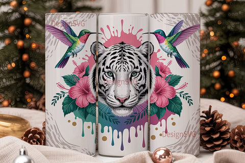 Magical White Tiger Tumbler Wrap Sublimation DesignSVG 