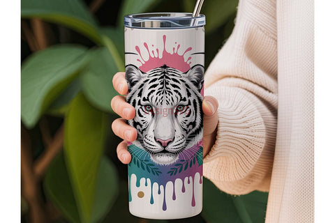 Magical White Tiger Tumbler Wrap Sublimation DesignSVG 