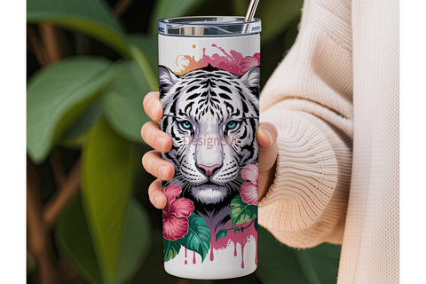 Magical White Tiger Tumbler Wrap Sublimation DesignSVG 