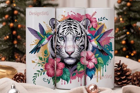 Magical White Tiger Tumbler Wrap Sublimation DesignSVG 