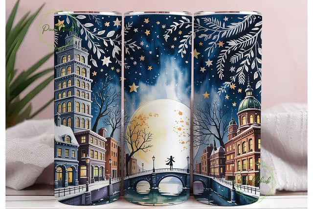 Magical Winter City 20oz Tumbler Wrap Sublimation PixelChick 
