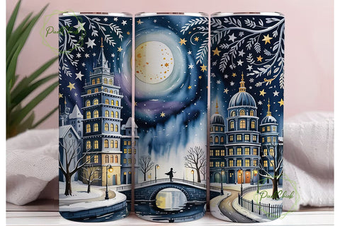 Magical Winter City 20oz Tumbler Wrap Sublimation PixelChick 