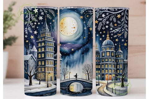 Magical Winter City 20oz Tumbler Wrap Sublimation PixelChick 