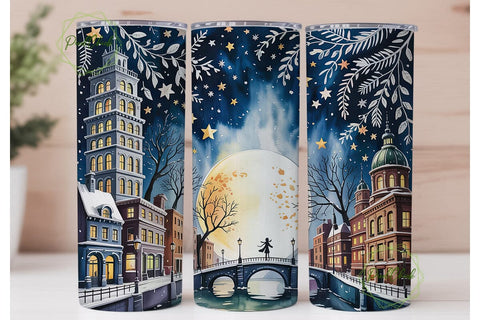 Magical Winter City 20oz Tumbler Wrap Sublimation PixelChick 