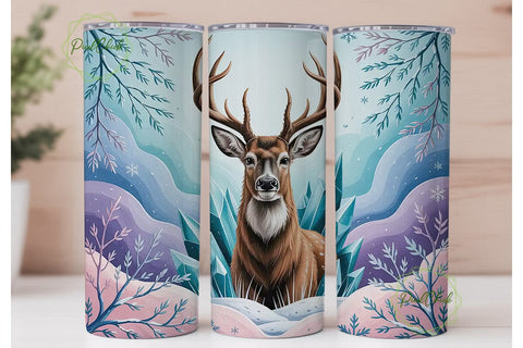 Magical Winter Deer 20oz Tumbler Wrap Sublimation PixelChick 