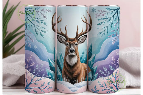 Magical Winter Deer 20oz Tumbler Wrap Sublimation PixelChick 