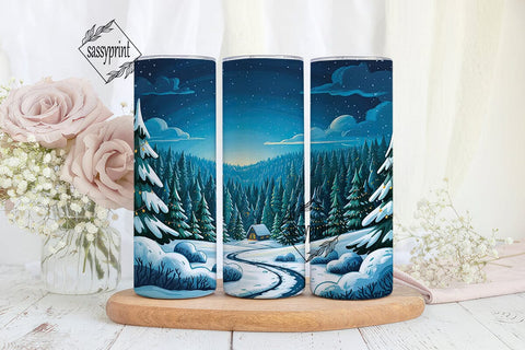 Magical Winter Night Tumbler Wrap PNG Sublimation sassyprint 