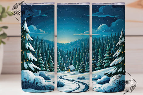 Magical Winter Night Tumbler Wrap PNG Sublimation sassyprint 