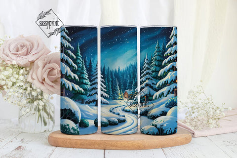 Magical Winter Night Tumbler Wrap PNG Sublimation sassyprint 