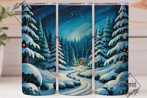 Magical Winter Night Tumbler Wrap PNG Sublimation sassyprint 
