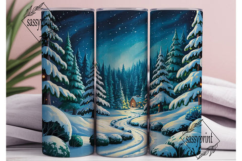 Magical Winter Night Tumbler Wrap PNG Sublimation sassyprint 