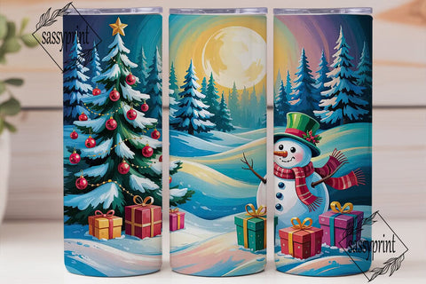 Magical Winter Snowman Tree Tumbler Wrap Sublimation sassyprint 