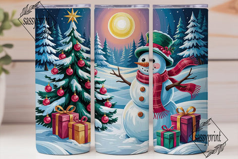 Magical Winter Snowman Tree Tumbler Wrap Sublimation sassyprint 