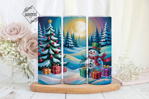 Magical Winter Snowman Tree Tumbler Wrap Sublimation sassyprint 