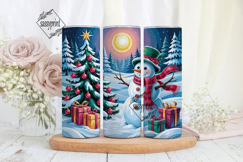 Magical Winter Snowman Tree Tumbler Wrap Sublimation sassyprint 
