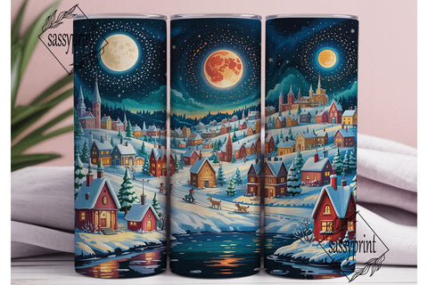 Magical Winter Village 20oz Tumbler Wrap Sublimation sassyprint 