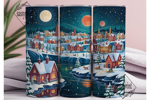 Magical Winter Village 20oz Tumbler Wrap Sublimation sassyprint 
