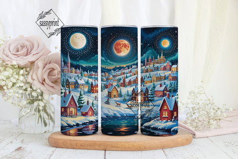 Magical Winter Village 20oz Tumbler Wrap Sublimation sassyprint 