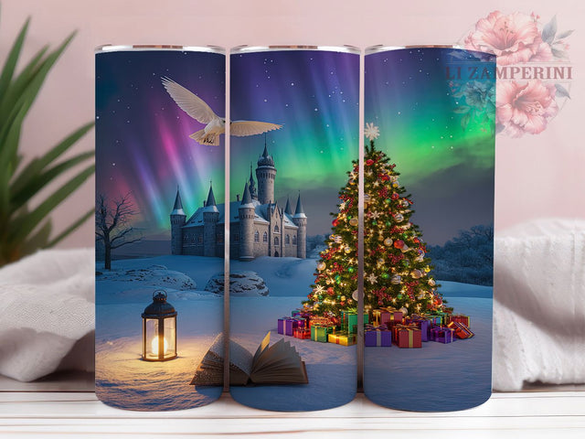 Magical Wizard Christmas Tumbler, Wizard School Holiday Wrap, Magical Christmas Design, Sublimation Cup, 20oz Skinny Tumbler, Fantasy Holiday Drinkware, Wizard Christmas Style Sublimation Li Zamperini 