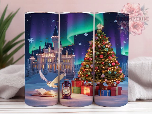 Magical Wizard Christmas Tumbler, Wizard School Holiday Wrap, Magical Christmas Design, Sublimation Cup, 20oz Skinny Tumbler, Fantasy Holiday Drinkware, Wizard Christmas Style Sublimation Li Zamperini 