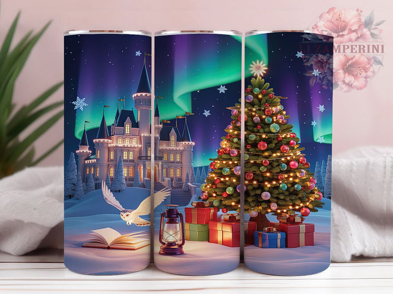 Magical Wizard Christmas Tumbler, Wizard School Holiday Wrap, Magical Christmas Design, Sublimation Cup, 20oz Skinny Tumbler, Fantasy Holiday Drinkware, Wizard Christmas Style Sublimation Li Zamperini 