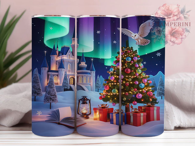Magical Wizard Christmas Tumbler, Wizard School Holiday Wrap, Magical Christmas Design, Sublimation Cup, 20oz Skinny Tumbler, Fantasy Holiday Drinkware, Wizard Christmas Style Sublimation Li Zamperini 