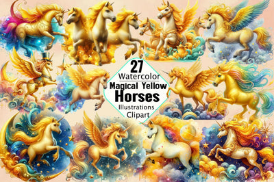 Magical Yellow Horses Clipart Bundle Sublimation SVGArt 