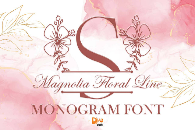 Magnolia Floral Line Monogram Font Dm Letter Studio 
