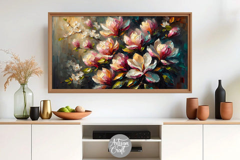 Magnolia flower Frame TV art, magnolia oil painting, tv screensaver Digital Pattern Artisan Craft SVG 