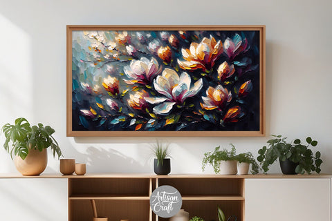 Magnolia flower Frame TV art, magnolia oil painting, tv screensaver Digital Pattern Artisan Craft SVG 