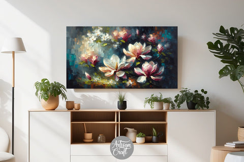 Magnolia flower Frame TV art, magnolia oil painting, tv screensaver Digital Pattern Artisan Craft SVG 