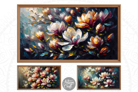 Magnolia flower Frame TV art, magnolia oil painting, tv screensaver Digital Pattern Artisan Craft SVG 