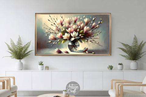 Magnolia Frame TV art, flower Frame TV art Digital Pattern Artisan Craft SVG 