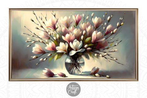 Magnolia Frame TV art, flower Frame TV art Digital Pattern Artisan Craft SVG 
