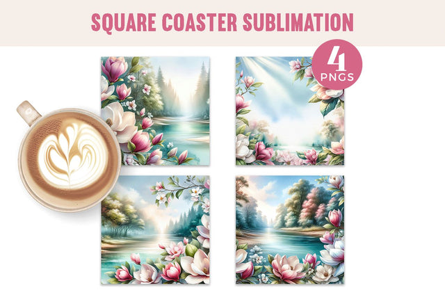 Magnolia River Floral Coaster PNG Set Sublimation BijouBay 